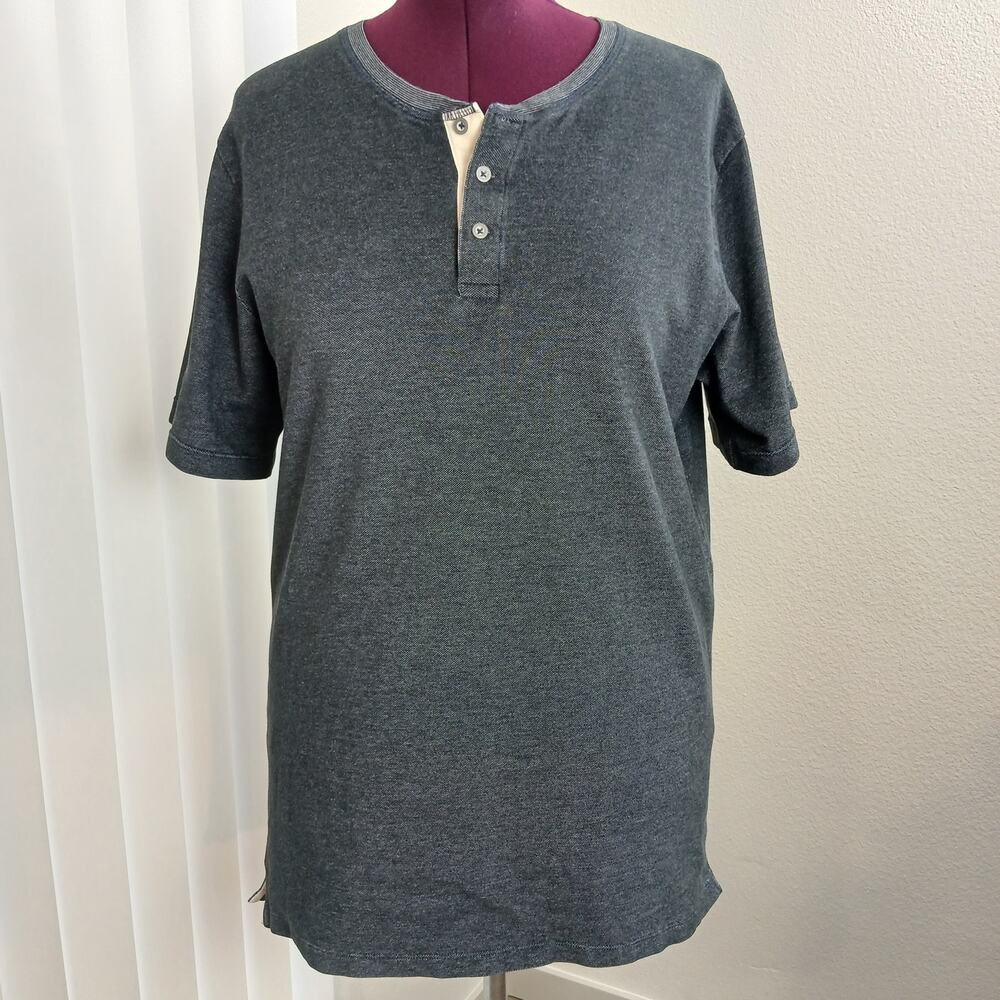 Jack & Jones Repaired Henley Tee Mens XXL short sleeve grey heather cotton